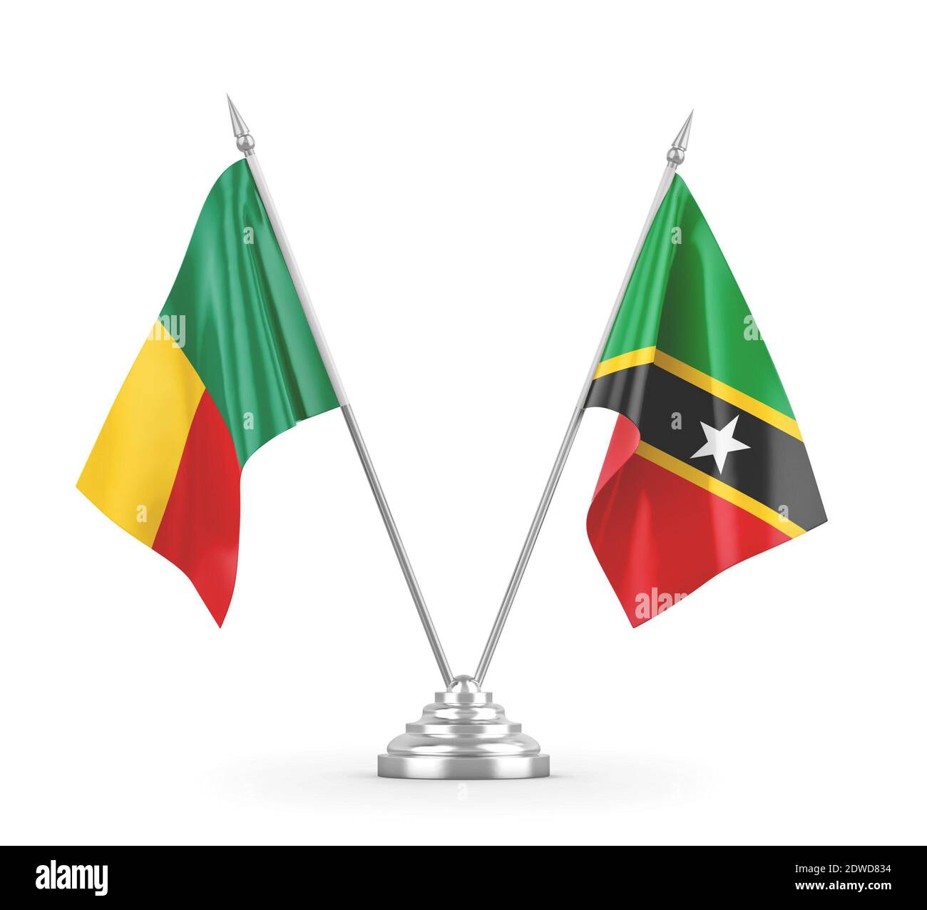 Saint Kitts e Nevis e Benin bandiere tabella isolato Foto Stock