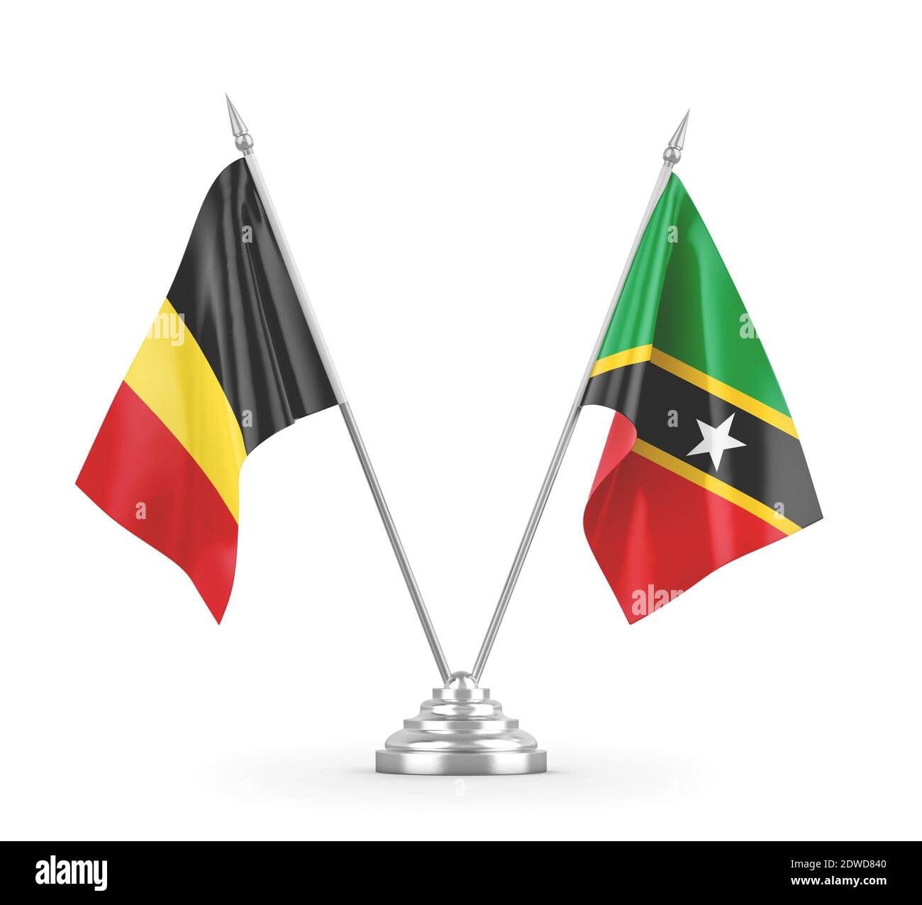 Saint Kitts e Nevis e Belgio bandiere da tavola isolate Foto Stock