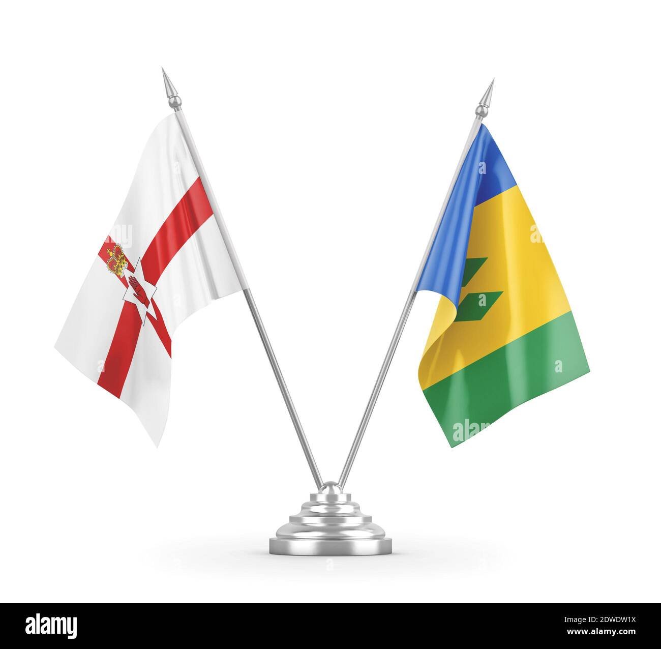 Saint Vincent e Grenadine e l'Irlanda del Nord bandiere da tavola isolato Foto Stock