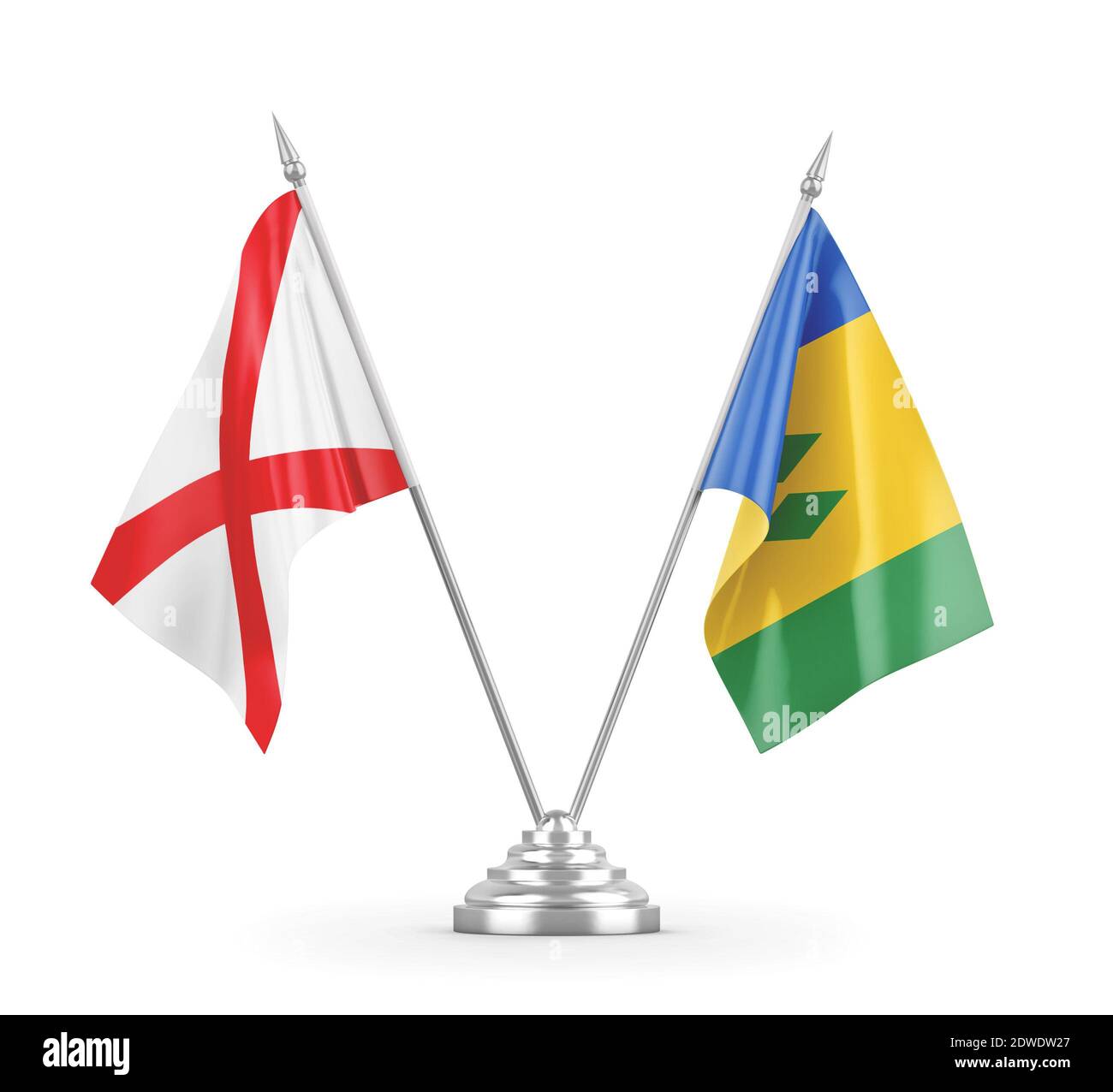 Saint Vincent e Grenadine e l'Irlanda del Nord bandiere da tavola isolato Foto Stock