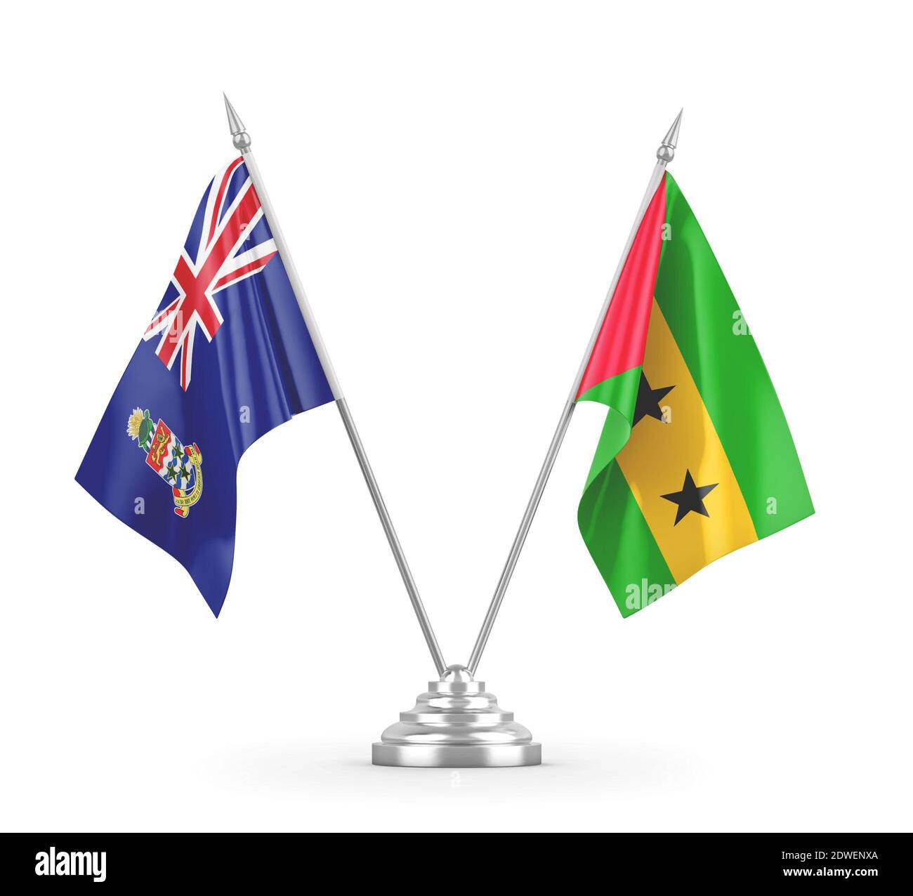 Bandiere da tavolo delle isole Sao Tomé e Principe e Cayman Foto Stock