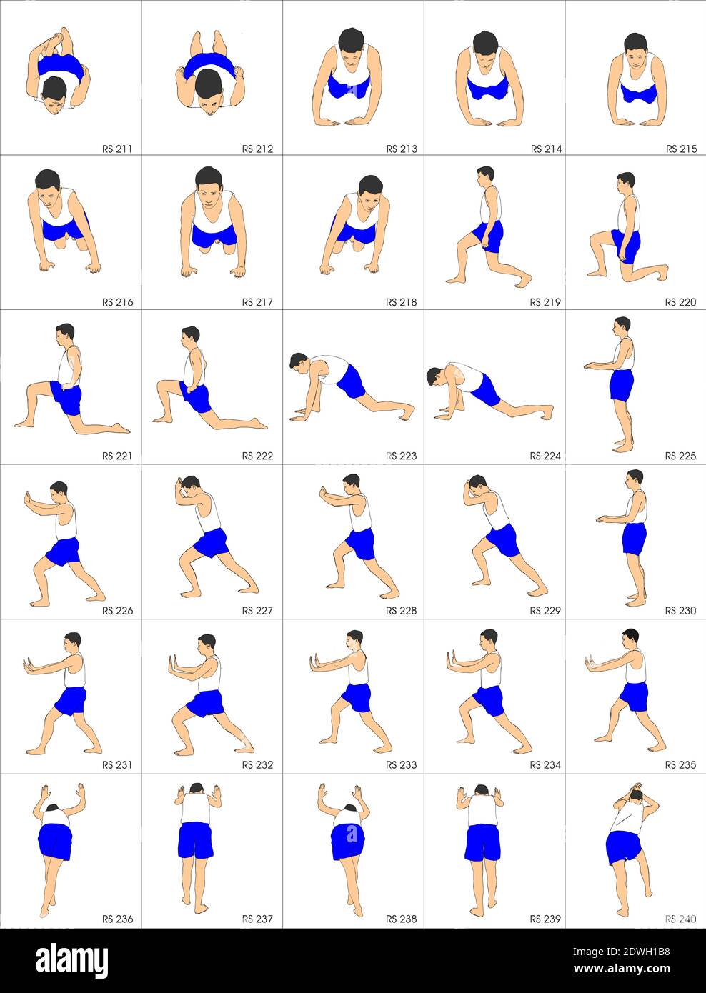 Illustrazione dalla colezione di 280 sport che si stigola ogni st ha circa 30 posture. Per gli istruttori di ginnastica e gli istruttori di personel quali i phys Illustrazione Vettoriale
