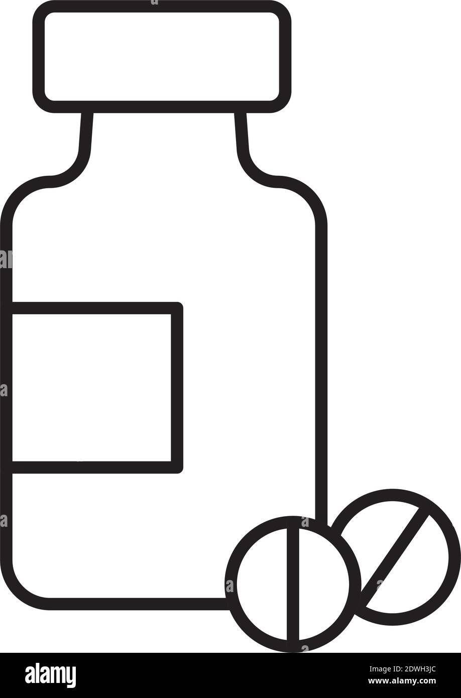 pillole farmaci bottiglia linea stile icona vettore illustrazione disegno Illustrazione Vettoriale
