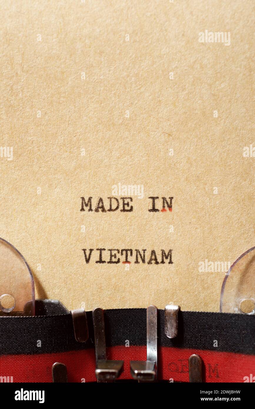 Fatto in Vietnam frase scritta con una macchina da scrivere. Foto Stock