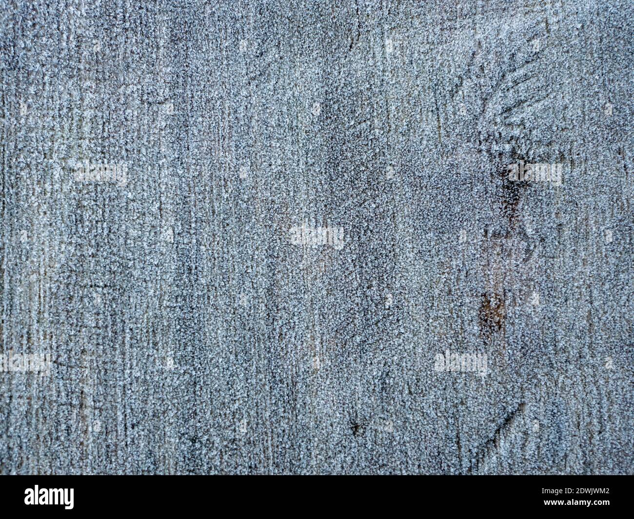 Muro di legno congelato con cristalli di ghiaccio Foto Stock