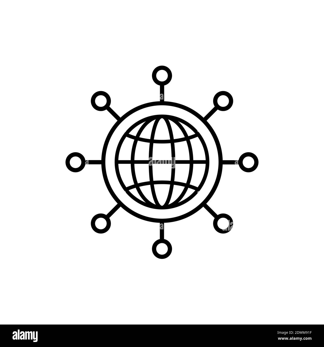 Icona di rete globale in stile piatto. Simbolo di rete isolato su sfondo bianco. Semplice icona astratta di comunicazione nera. Illustrazione vettoriale per g Illustrazione Vettoriale