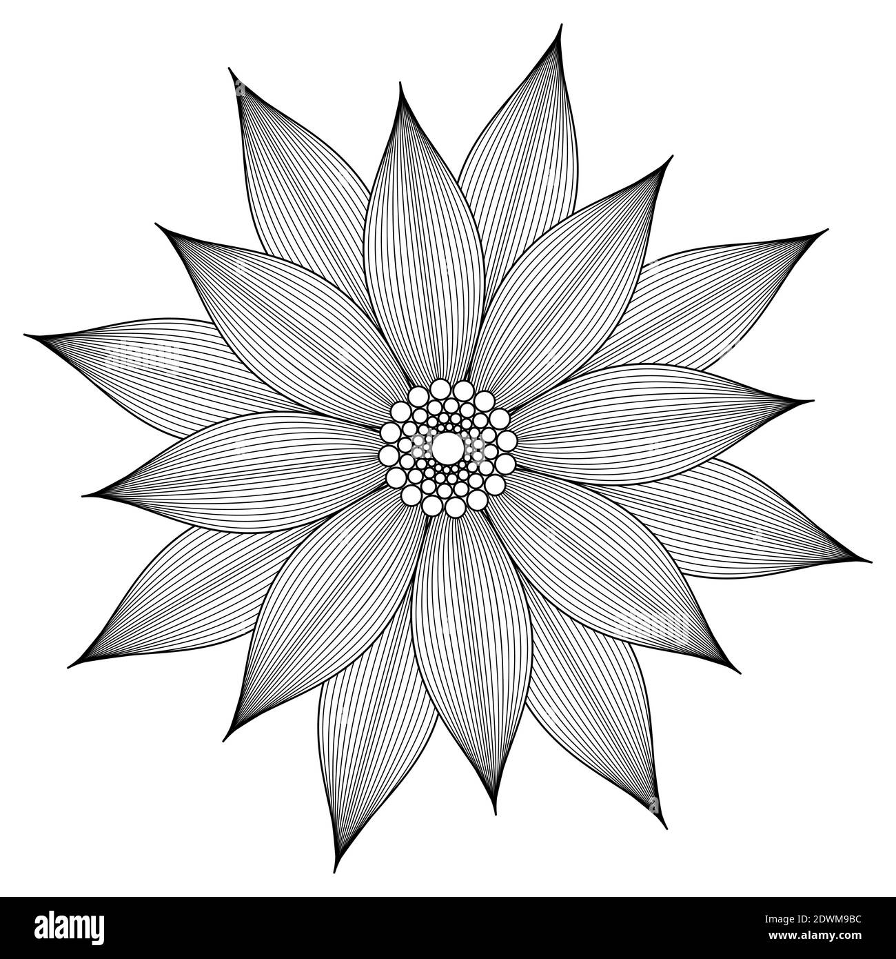 Vettore contouring fiore mandala. Disegno lineare. Tatuaggio Illustrazione Vettoriale