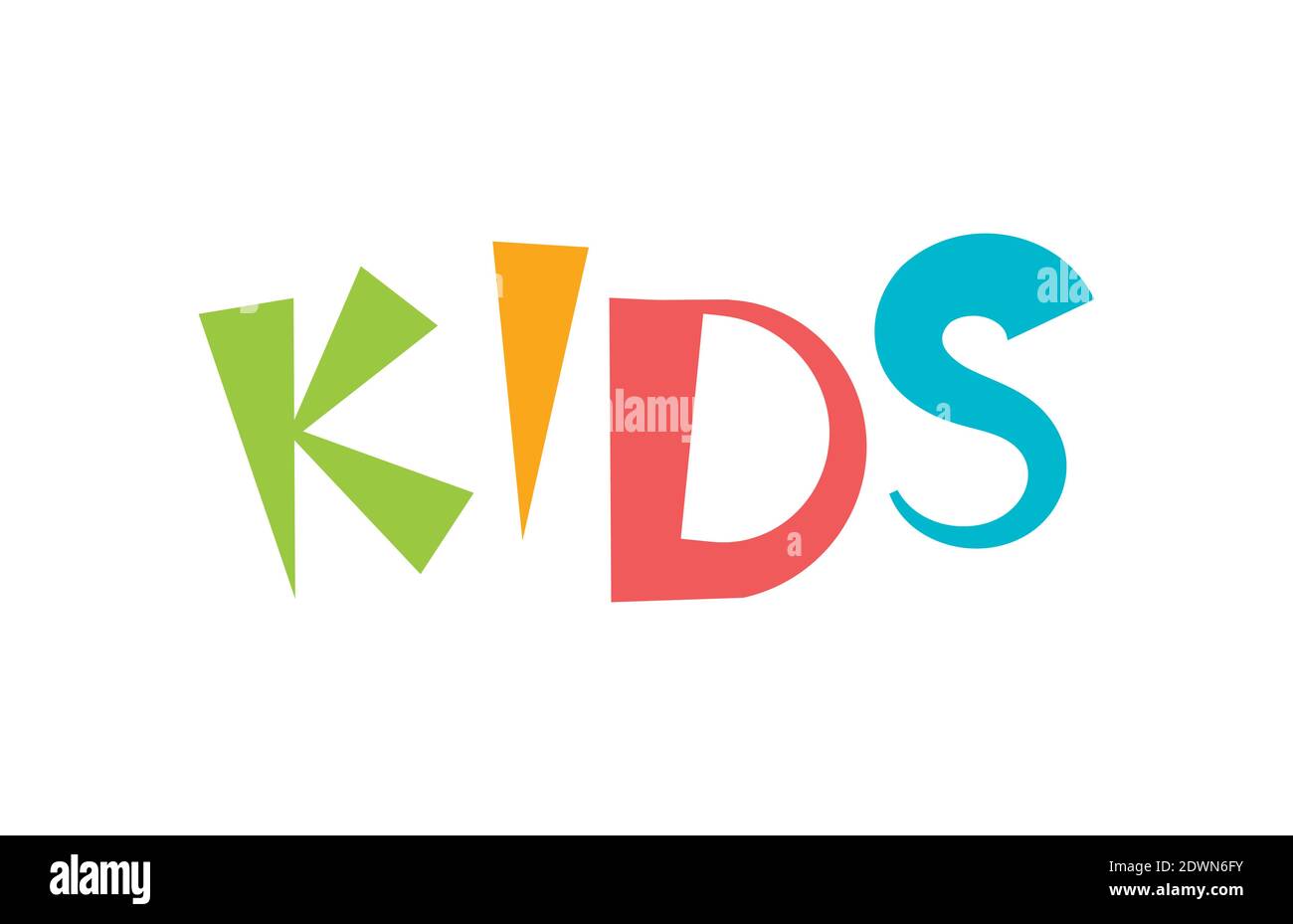 Lettere colorate per bambini, stile cartoon divertente per il logo della zona dei bambini, logotipo della sala giochi, insegna didattica per bambini, emblema della scuola e della scuola prescolare, vettore Illustrazione Vettoriale