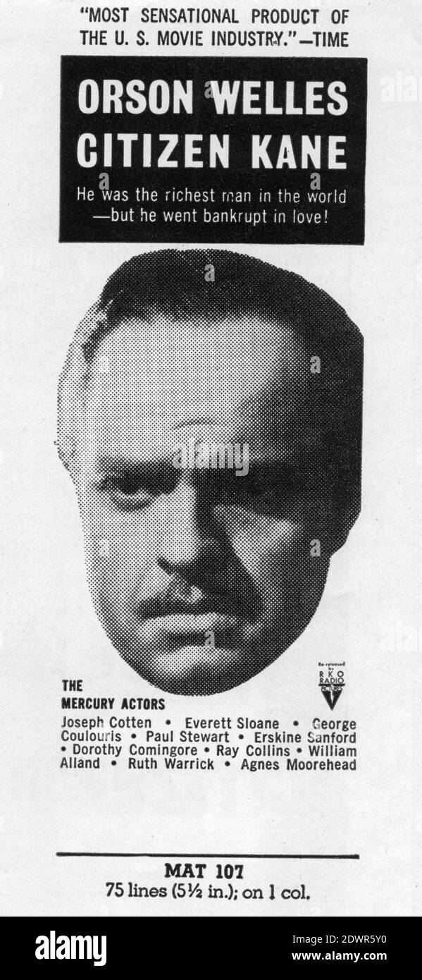 ORSON WELLES come Charles Foster Kane in CITIZEN KANE 1941 / 1956 regista ORSON WELLES sceneggiatura Herman J. Mankiewicz e Orson Welles musica Bernard Herrmann Mercury Productions / RKO radio Pictures Foto Stock