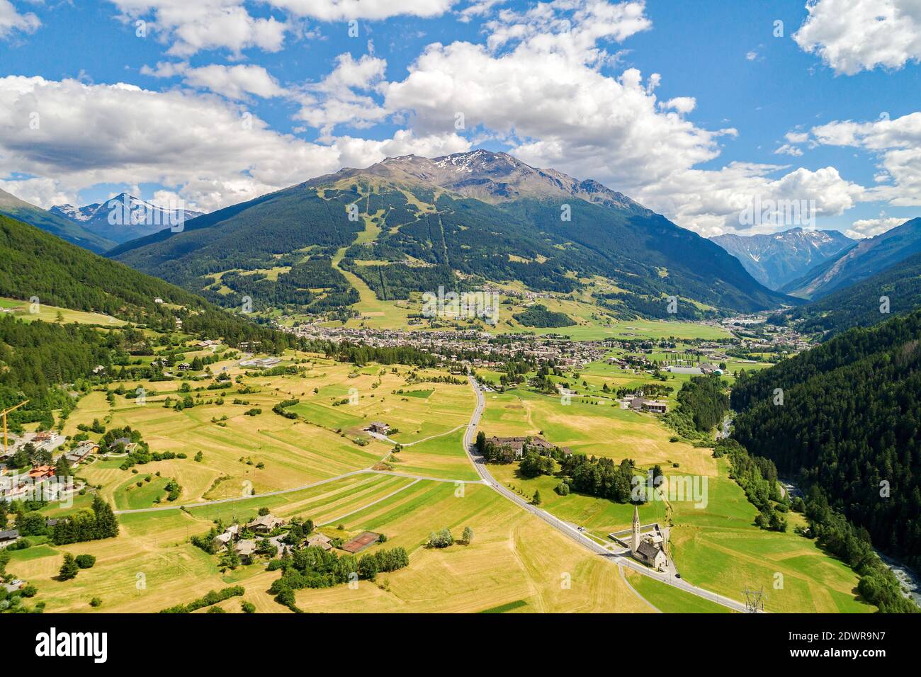 Bormio, Valtellina (IT), Vista aerea panoramica Foto Stock