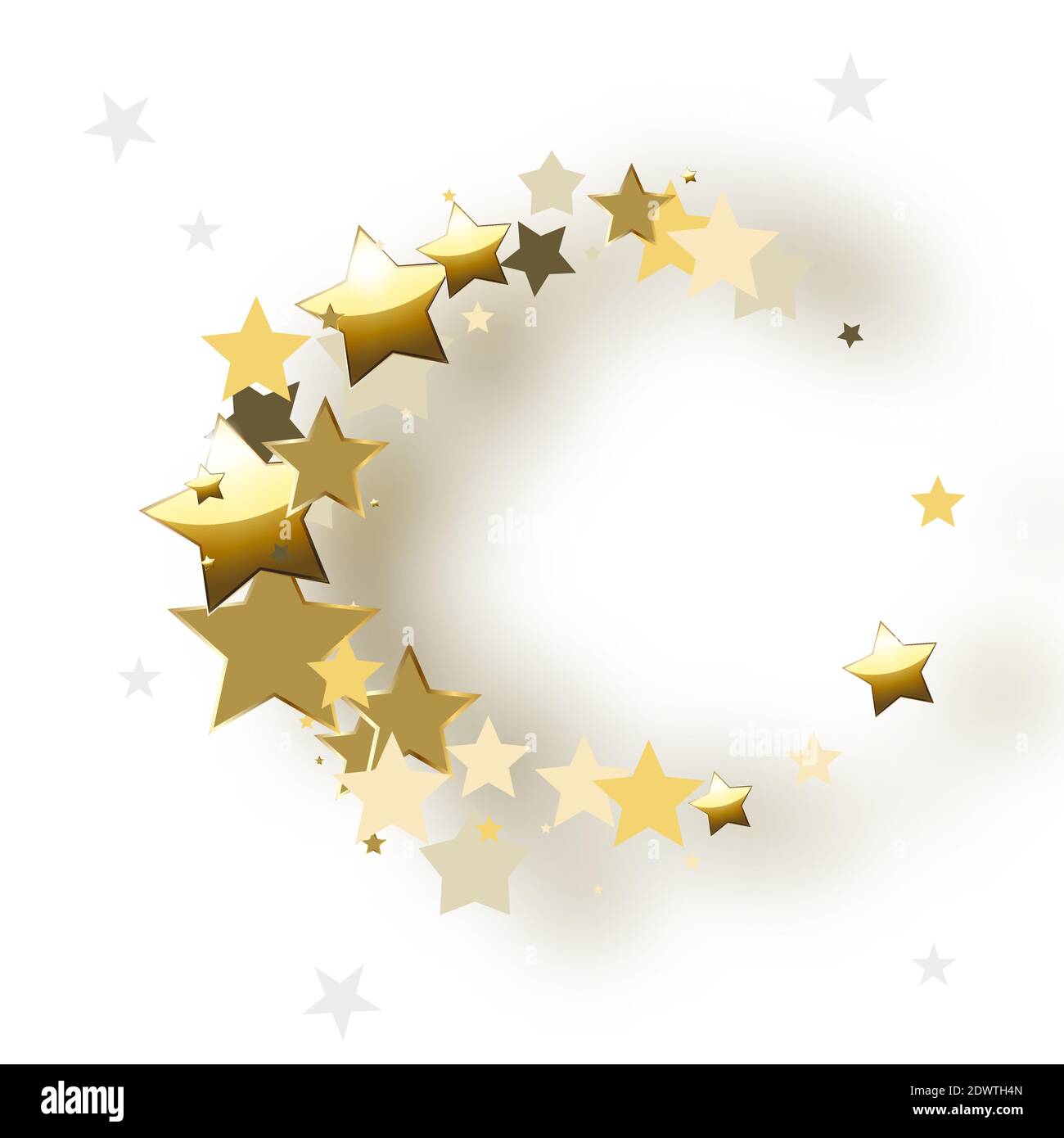 Cornice rotonda fatta di stelle d'oro con un'ombra su sfondo Cornice rotonda fatta di stelle d'oro con un'ombra su sfondo