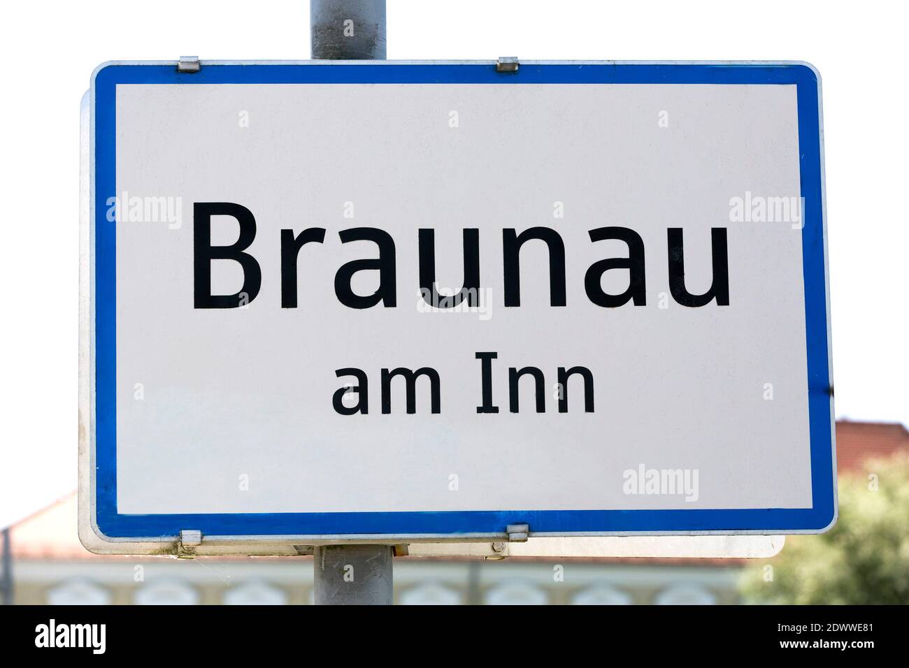 Ortstafel, Braunau am Inn, Oberösterreich, Österreich Foto Stock