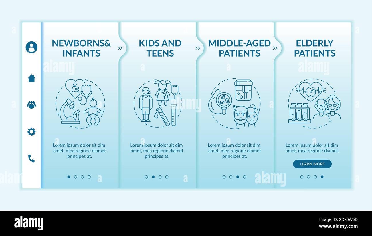 Modello vettore di onboarding per gruppi di età di screening sanitario Illustrazione Vettoriale