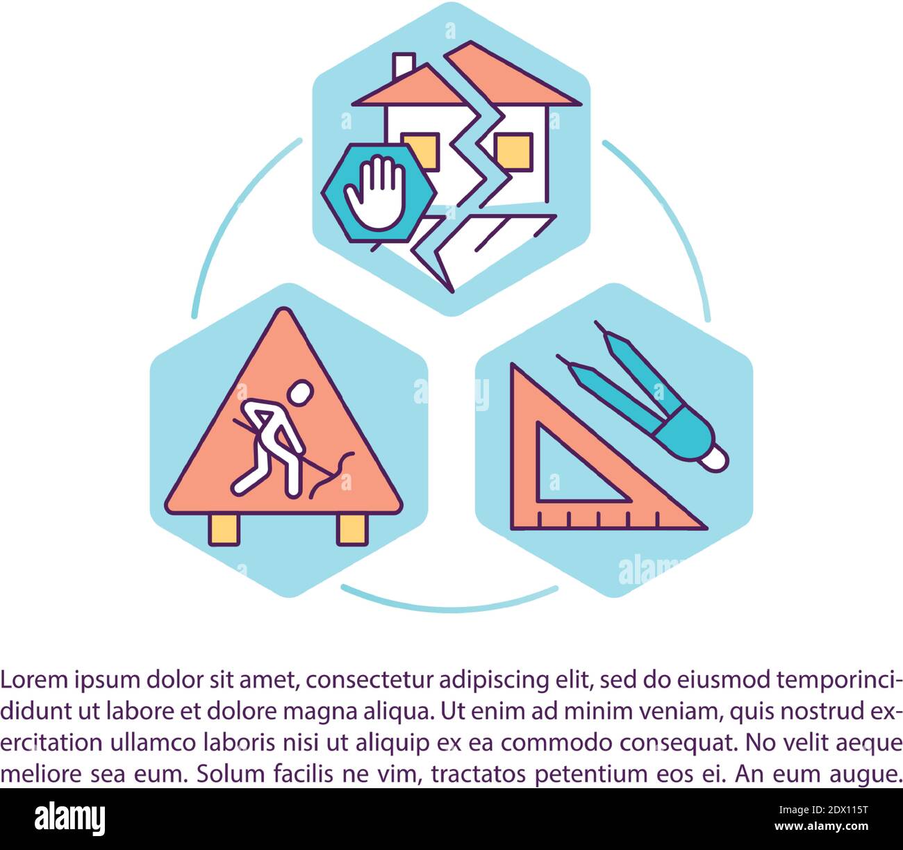 Costruzione di strutture antisismiche icona concettuale con testo Illustrazione Vettoriale