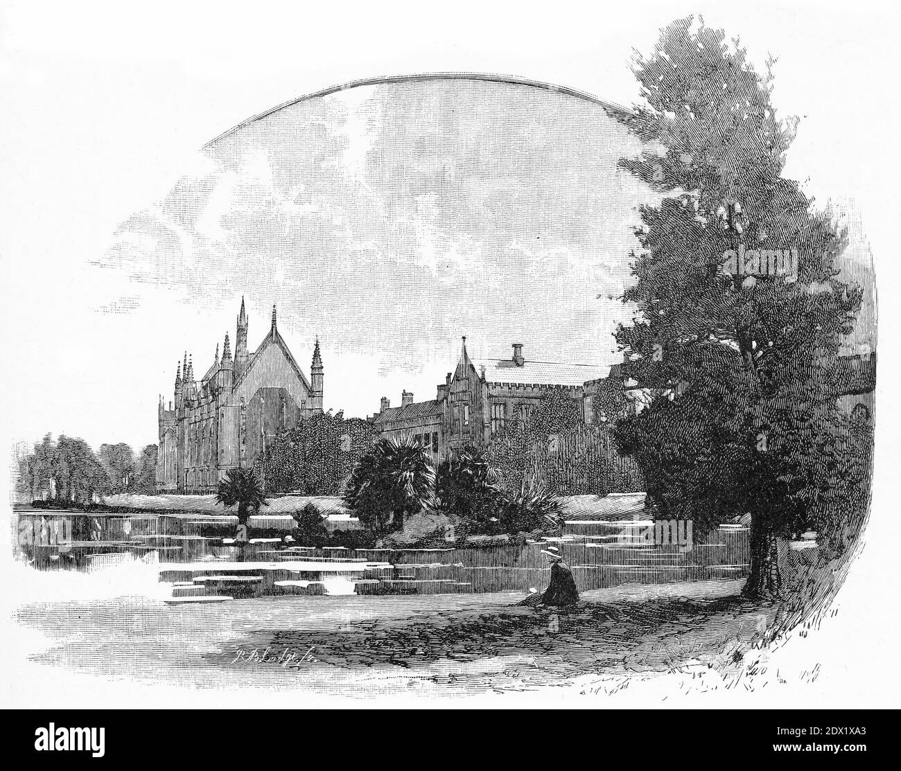 Incisione della Melbourne University, Victoria, Australia, circa 1880 Foto Stock