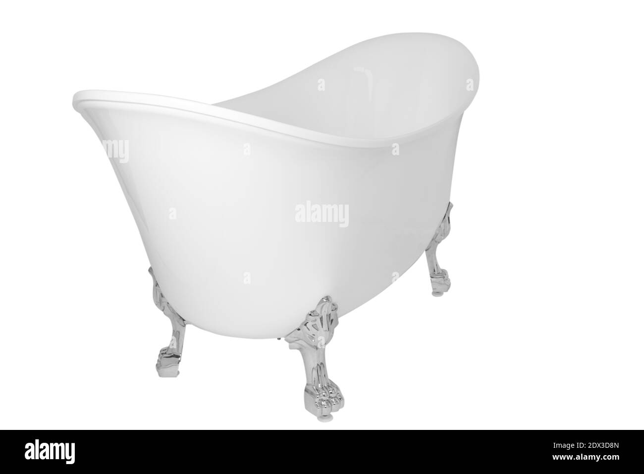 Una moderna vasca da bagno bianca a piede di cagno isolata su uno sfondo bianco Foto Stock