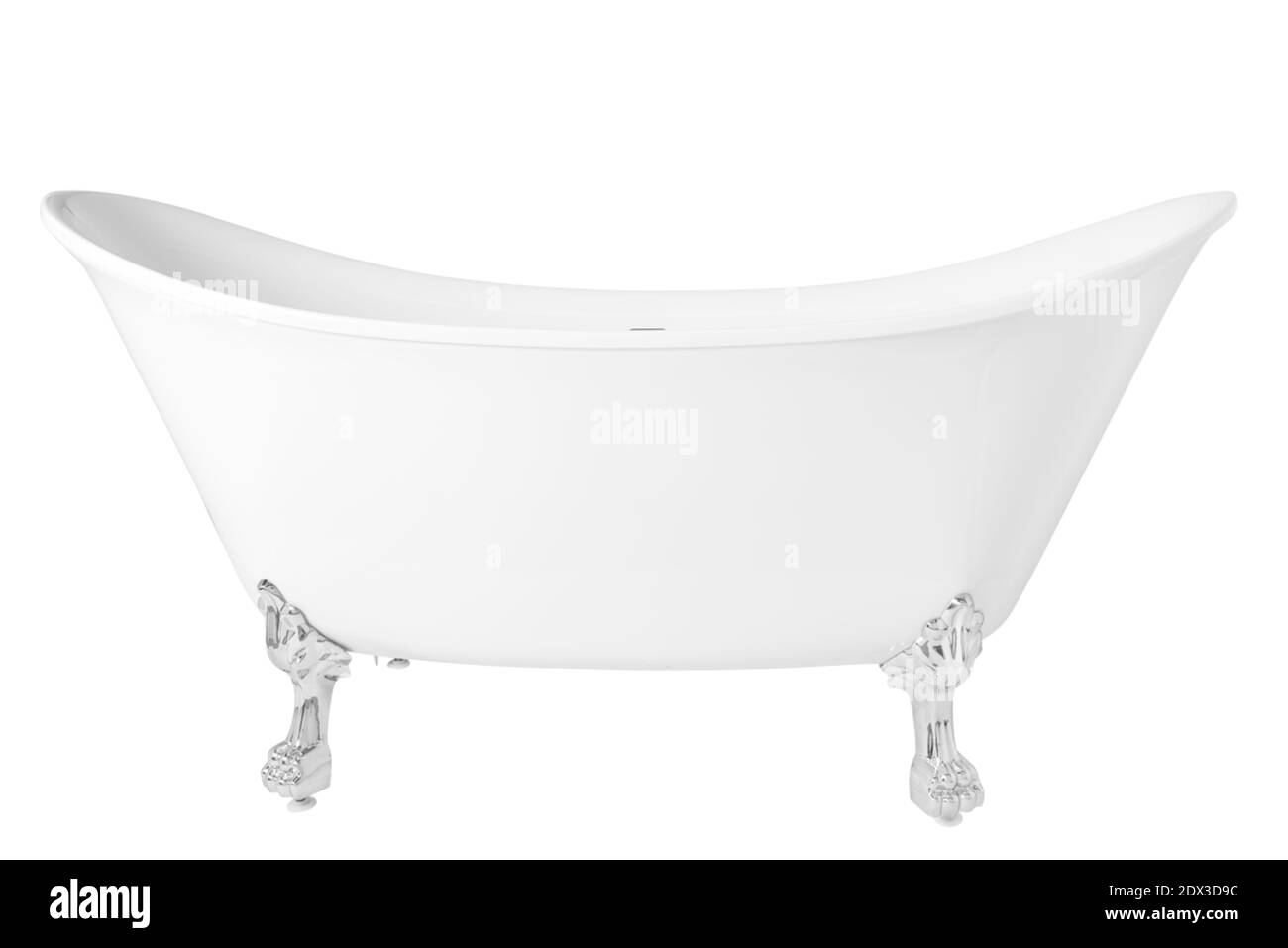 Una moderna vasca da bagno bianca a piede di cagno isolata su uno sfondo bianco Foto Stock