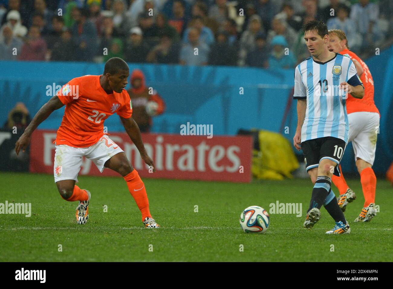 Lionel messi argentino durante la Coppa del mondo di calcio semi finale Paesi Bassi contro Argentina allo stadio Itaquera, San Paolo, Brasile il 9 luglio 2014. L'Argentina ha vinto il tiro di penalità 5-3 dopo un punteggio di 0-0. Foto di Henri Szwarc/ABACAPRESS.COM Foto Stock