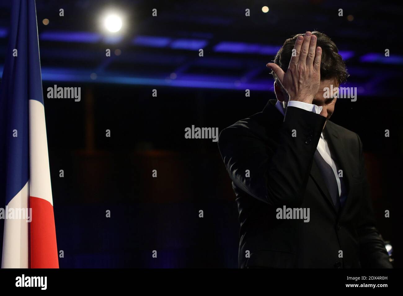 Il Ministro francese dell'economia Arnaud Montebourg ha tenuto un discorso mentre presenta il suo piano di ripresa economica per la Francia, presso il Ministero dell'Economia di Parigi, Francia, il 7 luglio 2014. Foto di Stephane Lemouton/ABACAPRESS.COM Foto Stock