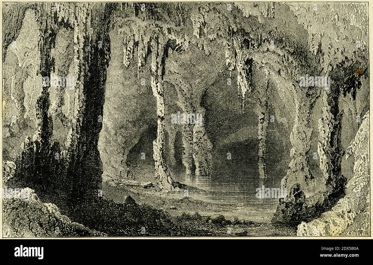 Incisione della Grotta di Martino a Gibilterra intorno al 1880 Foto Stock