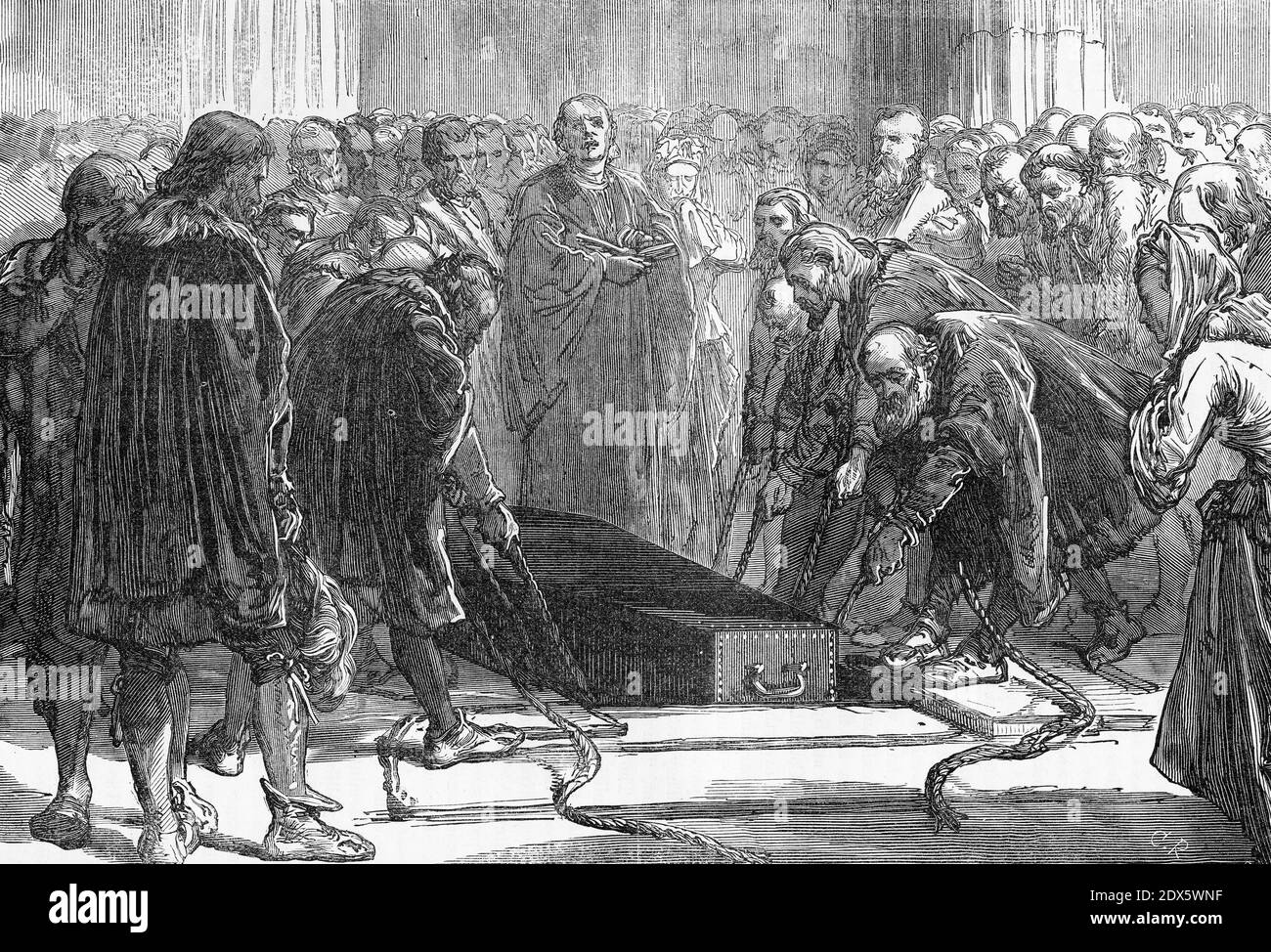 Incisione della sepoltura del riformatore Martin Lutero a Wittenberg. Foto Stock