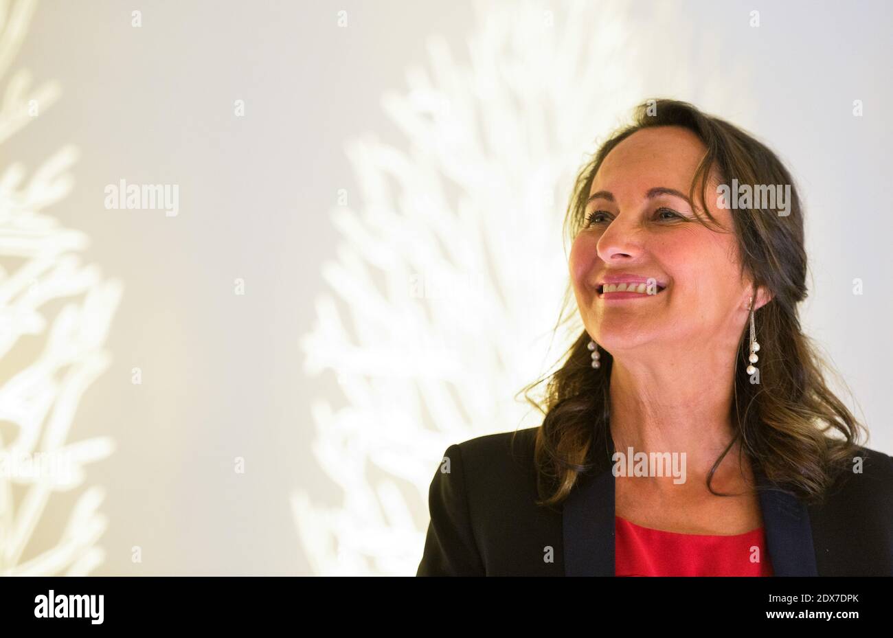 Ministro francese per l'Ecologia, lo sviluppo sostenibile e l'energia, Segolene Royal durante una visita incentrata sulla transizione energetica il 4 settembre 2014 presso la sede centrale del gruppo di distribuzione dell'energia elettrica e di gestione dell'energia Schneider Electric a Rueil-Malmaison, fuori Parigi, Francia. Foto di Christian Liegi/ABACAPRESS.COM Foto Stock