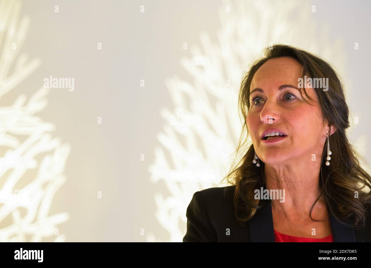 Ministro francese per l'Ecologia, lo sviluppo sostenibile e l'energia, Segolene Royal durante una visita incentrata sulla transizione energetica il 4 settembre 2014 presso la sede centrale del gruppo di distribuzione dell'energia elettrica e di gestione dell'energia Schneider Electric a Rueil-Malmaison, fuori Parigi, Francia. Foto di Christian Liegi/ABACAPRESS.COM Foto Stock
