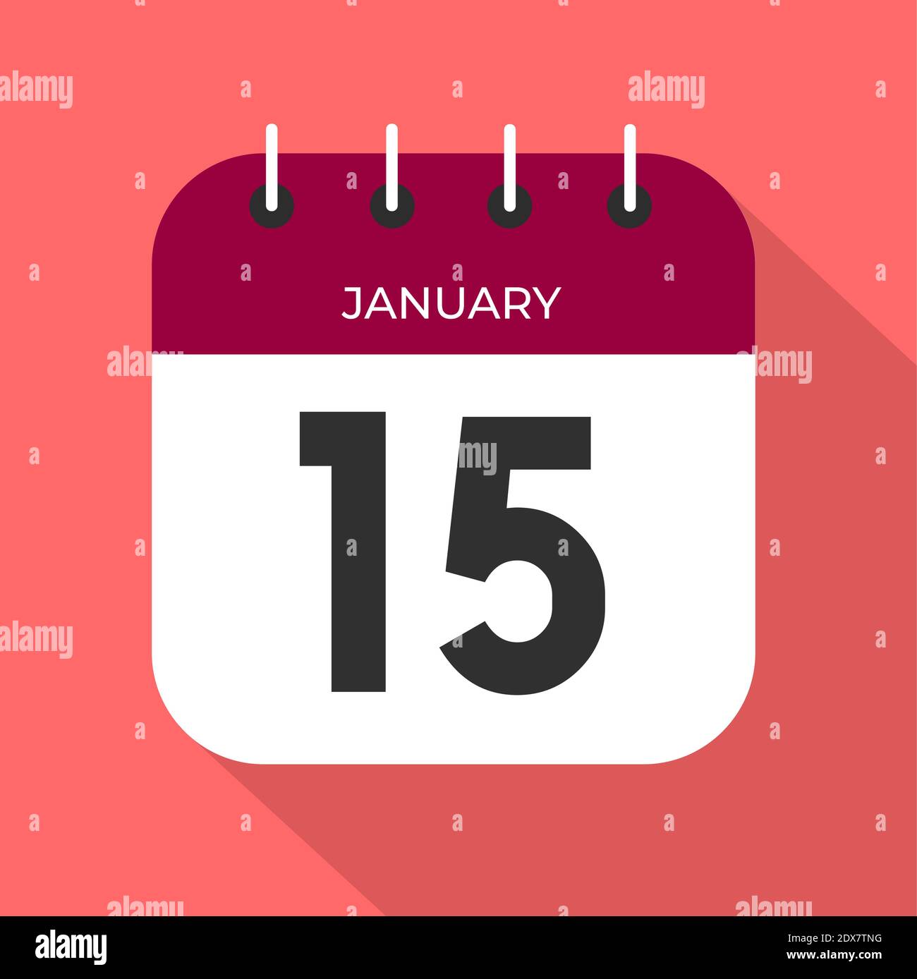 Giorno di calendario 15. Numero quindici su carta bianca con bordo di colore del vino su sfondo rosa vettore. Illustrazione Vettoriale