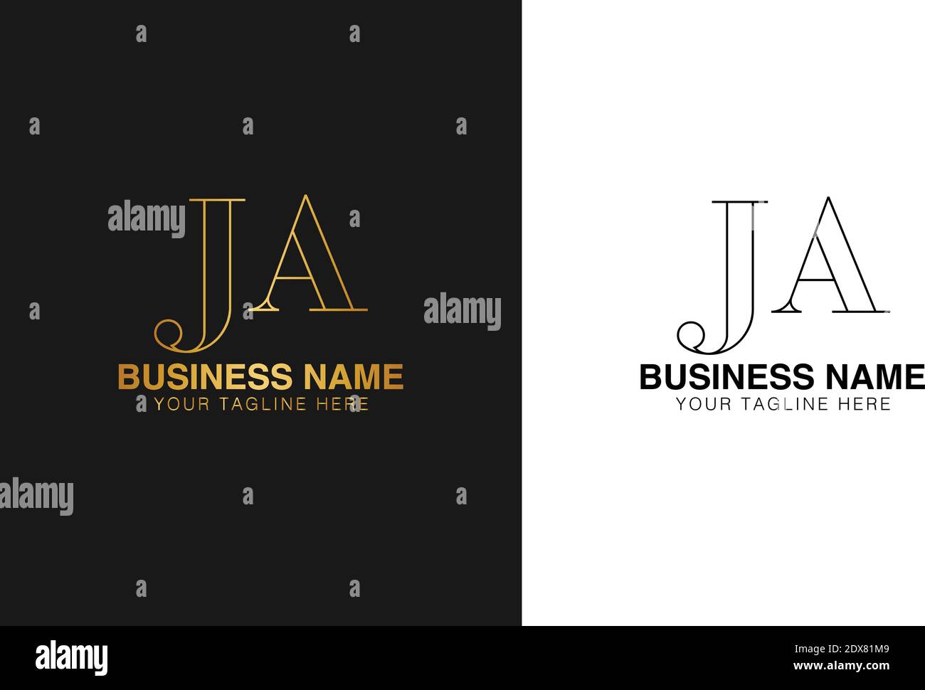 JA J un primo abstract moderno logo creativo minimo, immagine vettoriale modello. Logo logotipo di lusso, logo iniziale. Illustrazione Vettoriale