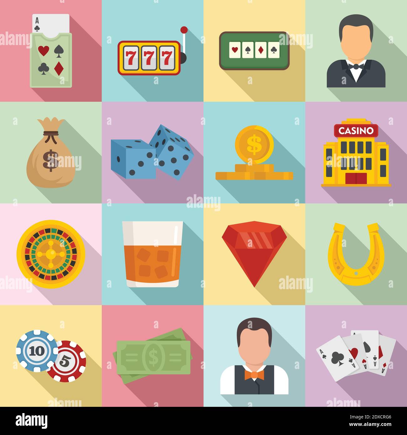 Set di icone croupier, stile piatto Illustrazione Vettoriale