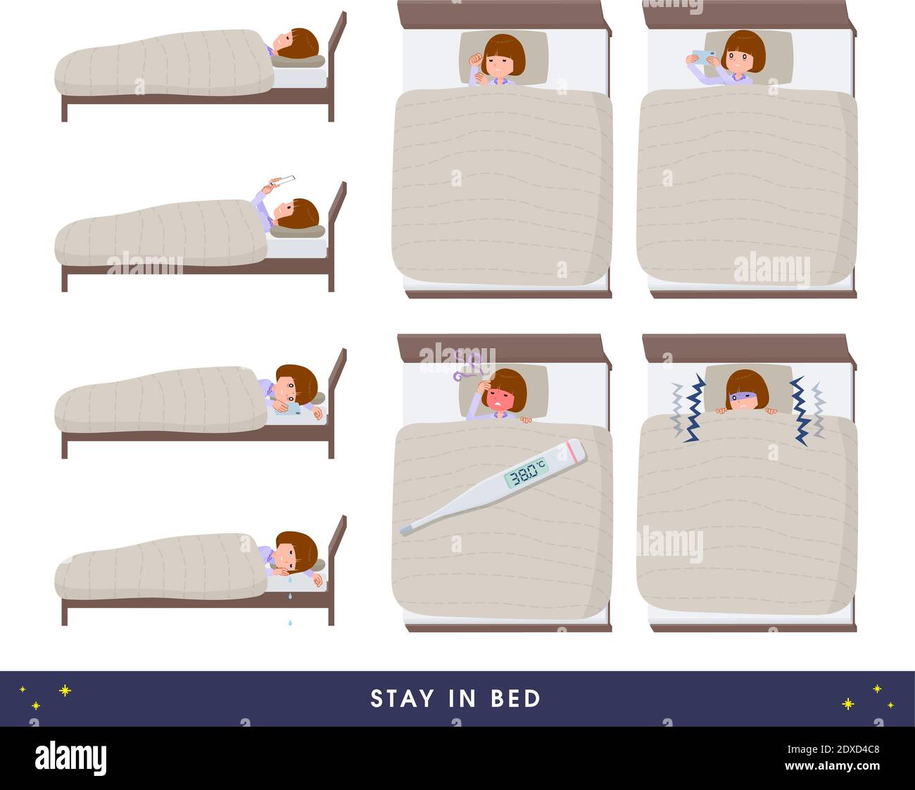 Un insieme di donne che rimangono nel letto.IT è vettore arte così facile da modificare. Illustrazione Vettoriale