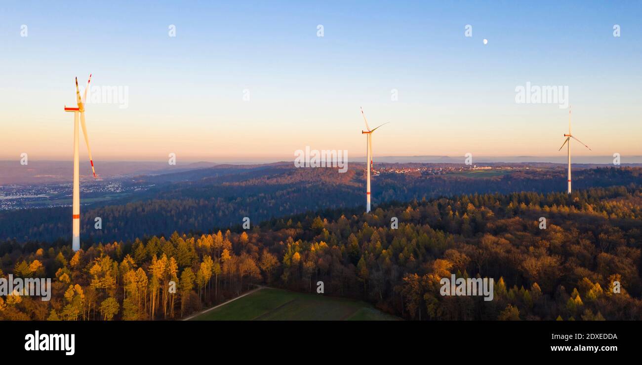 Deutschland, Baden-Württemberg, Schurwald, Wald, Windpark, Luftbild, Windenergieanlage, Windräder, Windenergie Foto Stock