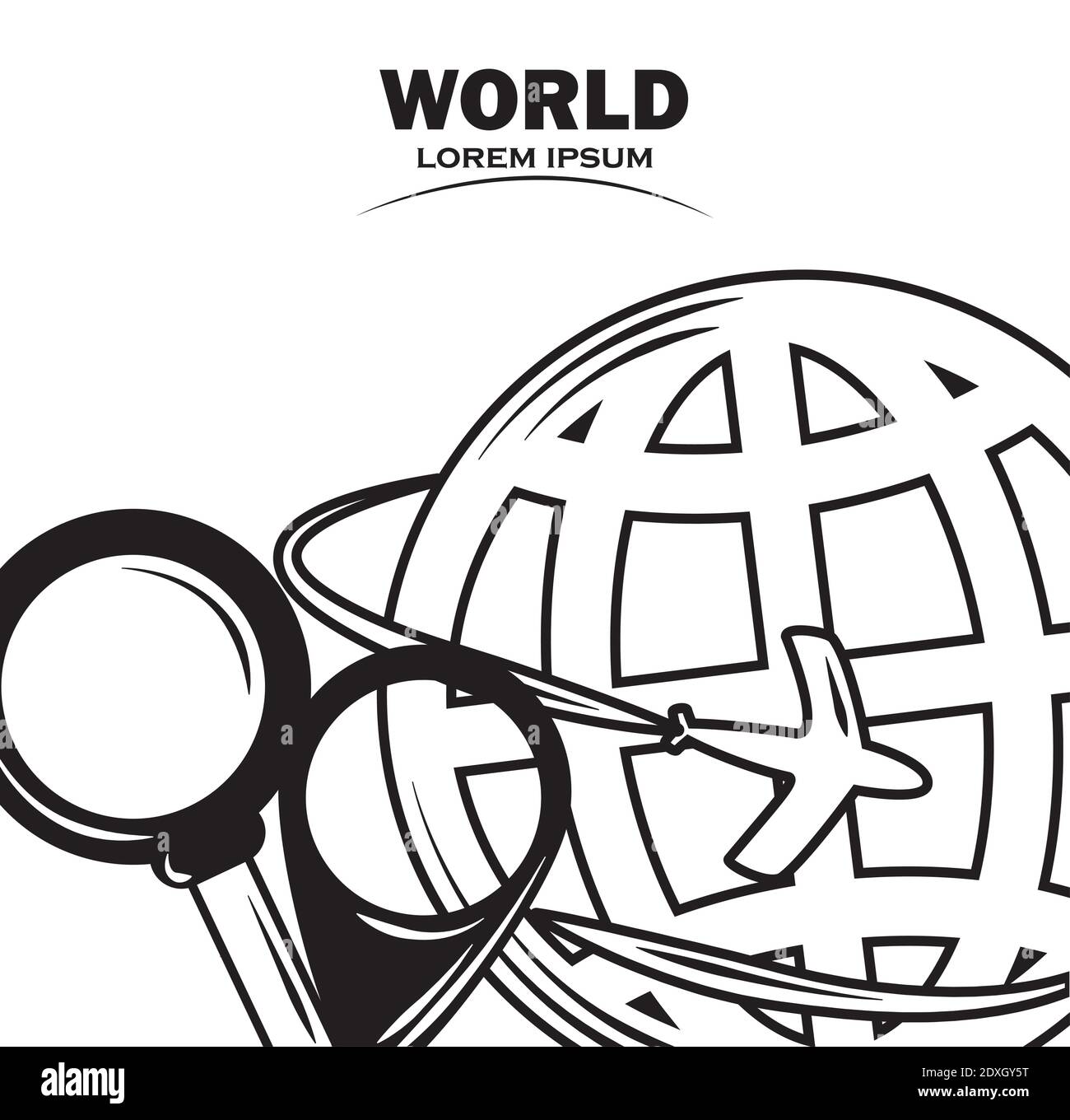 aereo di viaggio del mondo intorno al vettore di stile sottile della linea del puntatore di posizione illustrazione Illustrazione Vettoriale