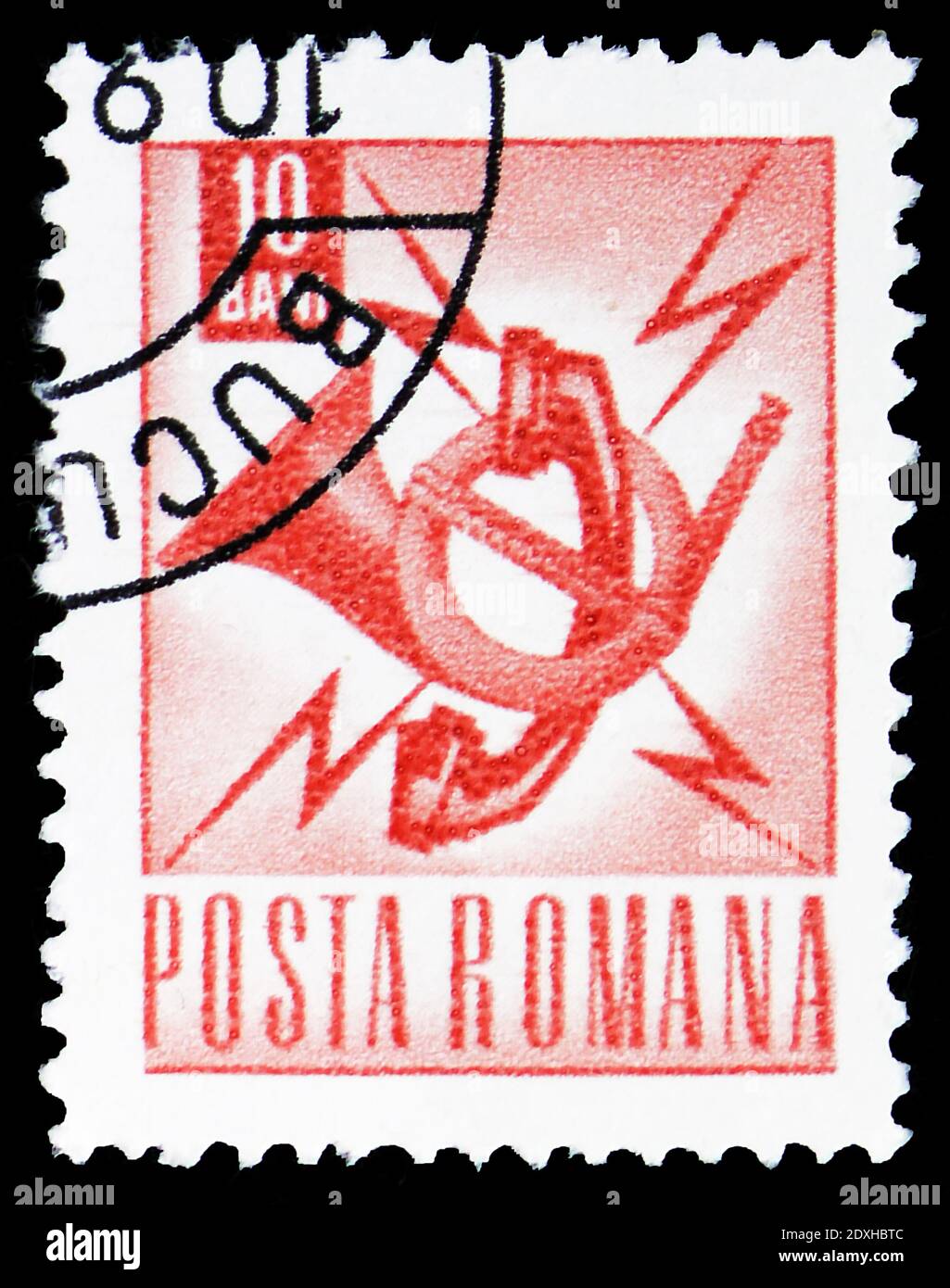 MOSCA, RUSSIA - 30 MARZO 2019: Un francobollo stampato in Romania mostra la serie Post Emblem, Postal and Transport, circa 1968 Foto Stock