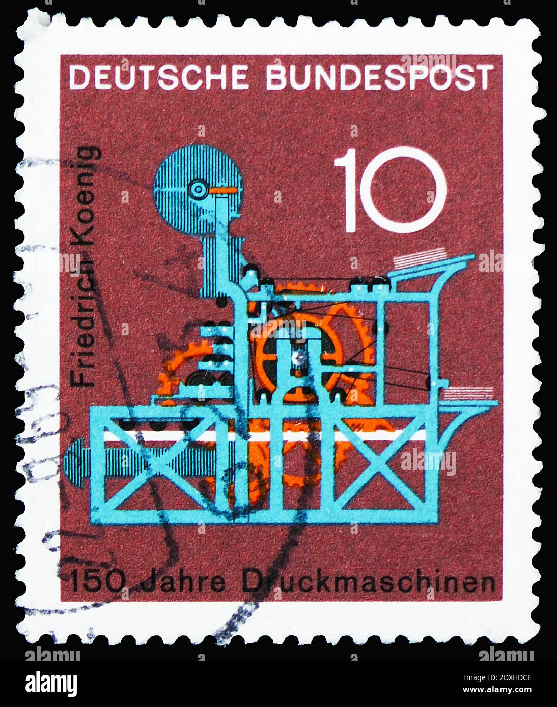 MOSCA, RUSSIA - 30 MARZO 2019: Un francobollo stampato in Germania mostra la stampa Koenig, anniversari scientifici (terza serie) serie, circa 1968 Foto Stock