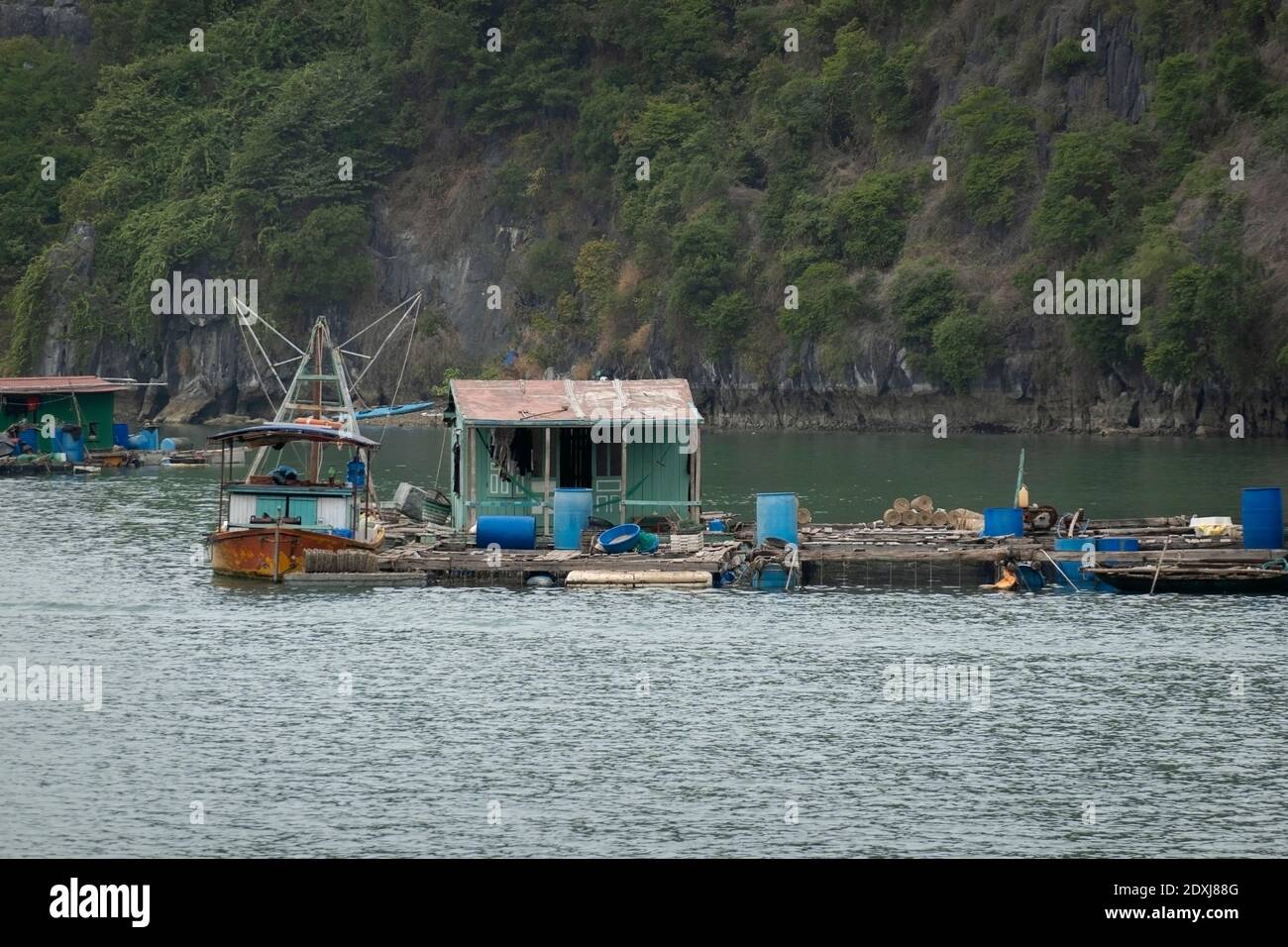 Case galleggianti a ha Long Bay Foto Stock