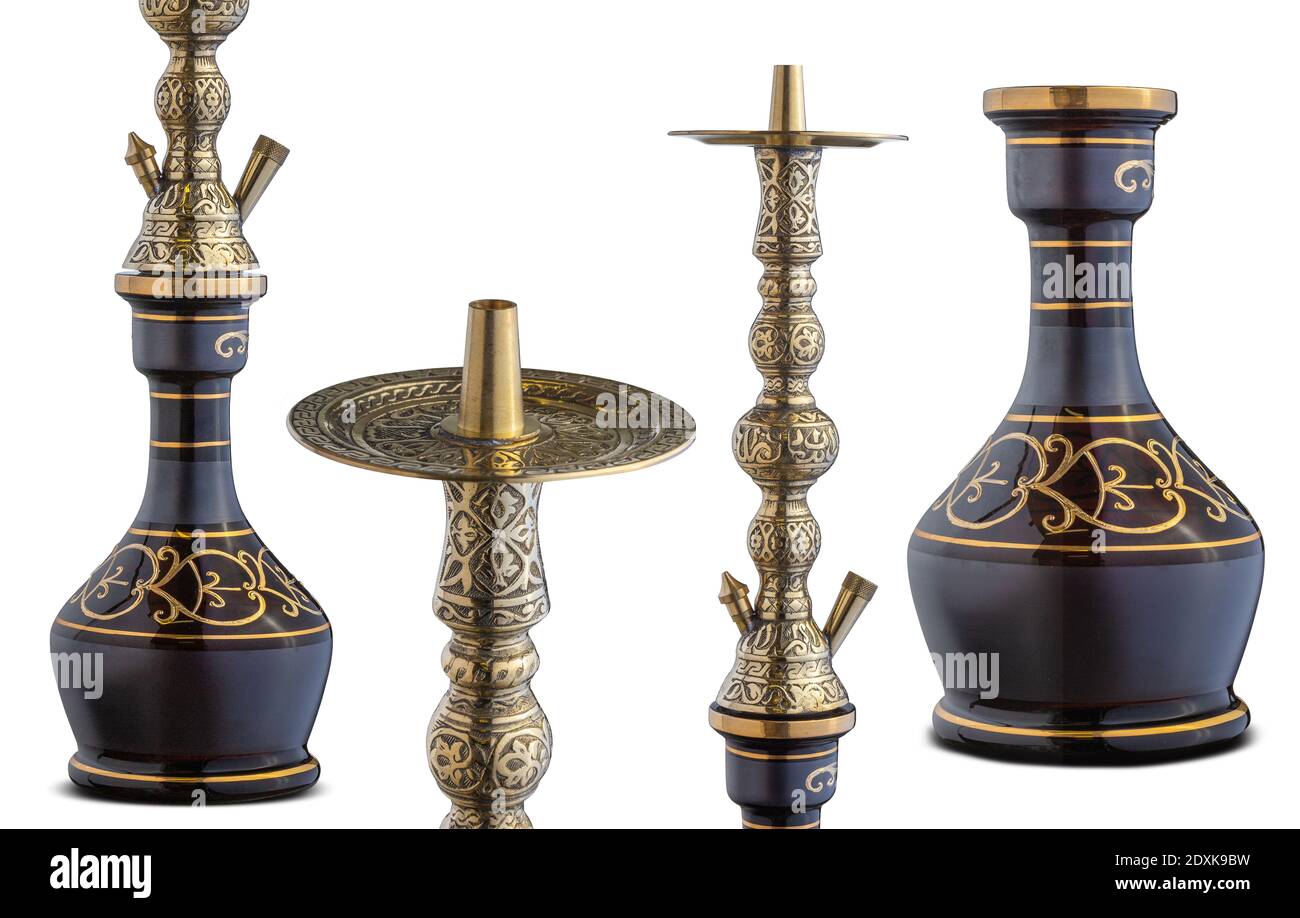 Tubo dell'acqua inciso a mano isolato o hookah. Foto Stock