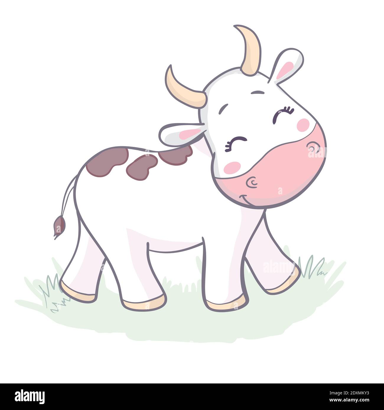 Mucche che pascolano nel prato. Spazio disponibile per il testo. Illustrazione Vettoriale