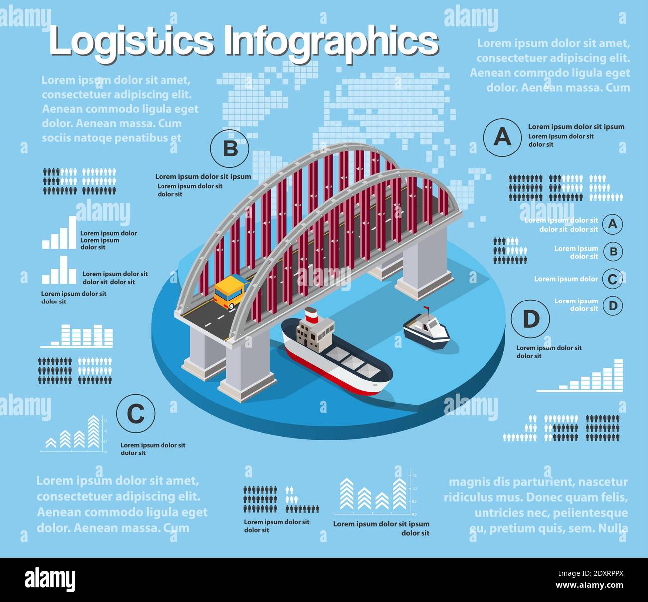 Infografiche di illustrazione logistica del trasporto urbano di strada Illustrazione Vettoriale