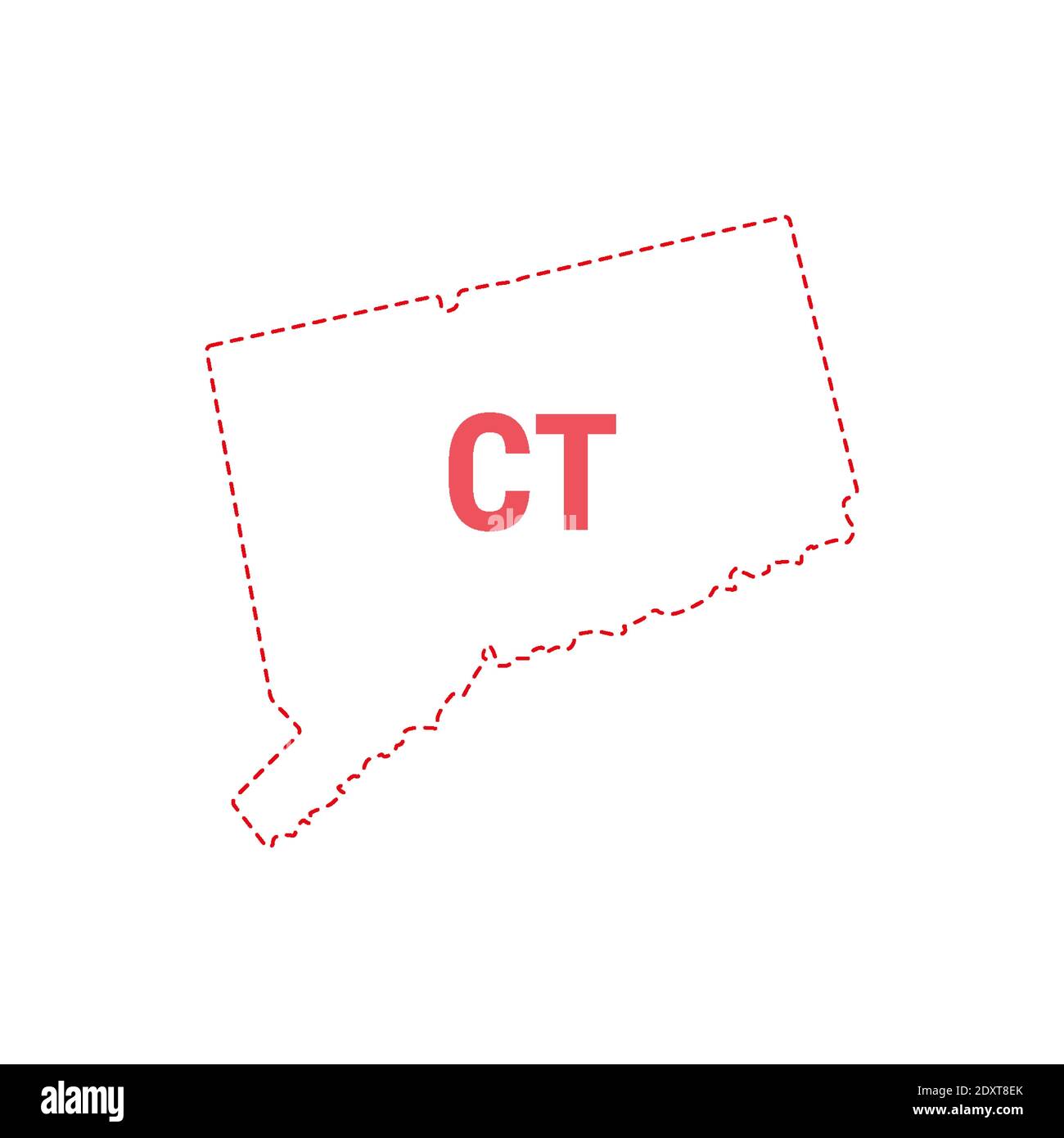 Connecticut US mappa di stato contorno contorno punteggiato bordo. Illustrazione vettoriale. Abbreviazione di stato di due lettere. Illustrazione Vettoriale