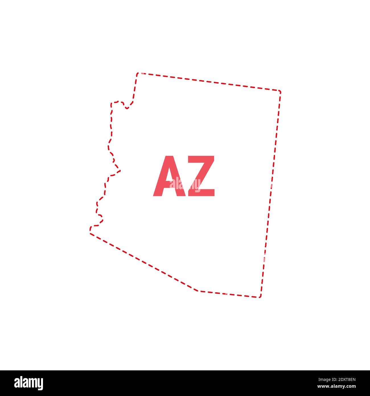 Arizona Stati Uniti mappa contorno confine punteggiato. Illustrazione vettoriale. Abbreviazione di stato di due lettere. Illustrazione Vettoriale