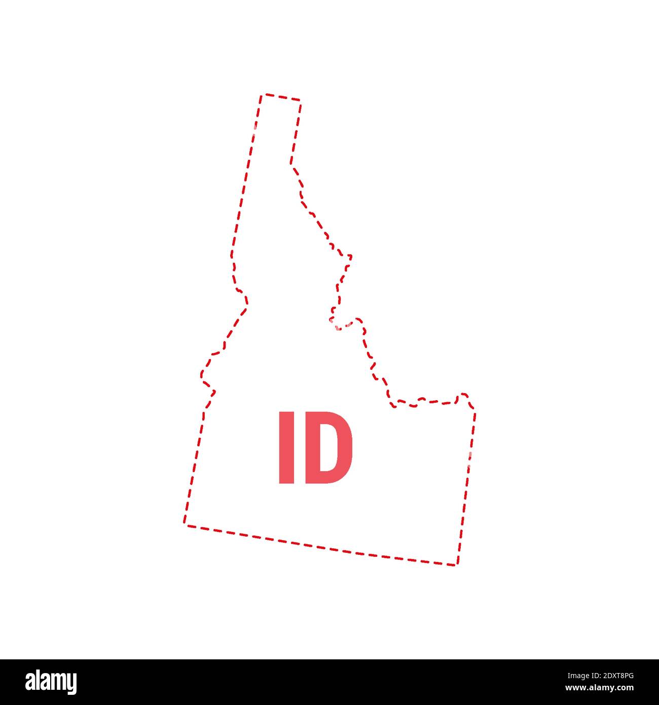 Idaho Stati Uniti mappa contorno confine punteggiato. Illustrazione vettoriale. Abbreviazione di stato di due lettere. Illustrazione Vettoriale