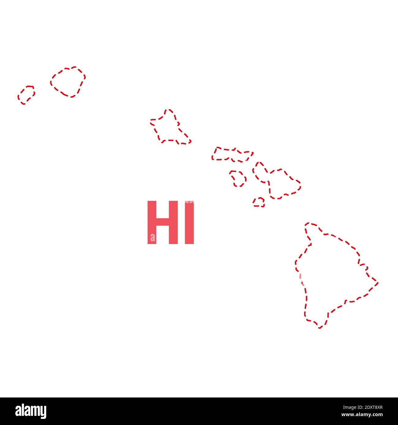 Hawaii Stati Uniti mappa contorno confine punteggiato. Illustrazione vettoriale. Abbreviazione di stato di due lettere. Illustrazione Vettoriale