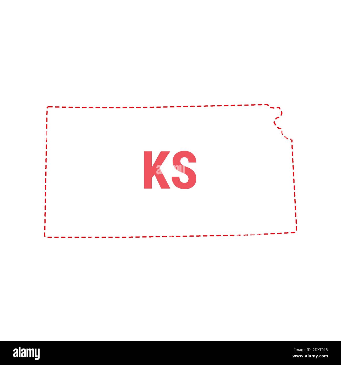 Kansas Stati Uniti mappa contorno confine punteggiato. Illustrazione vettoriale. Abbreviazione di stato di due lettere. Illustrazione Vettoriale