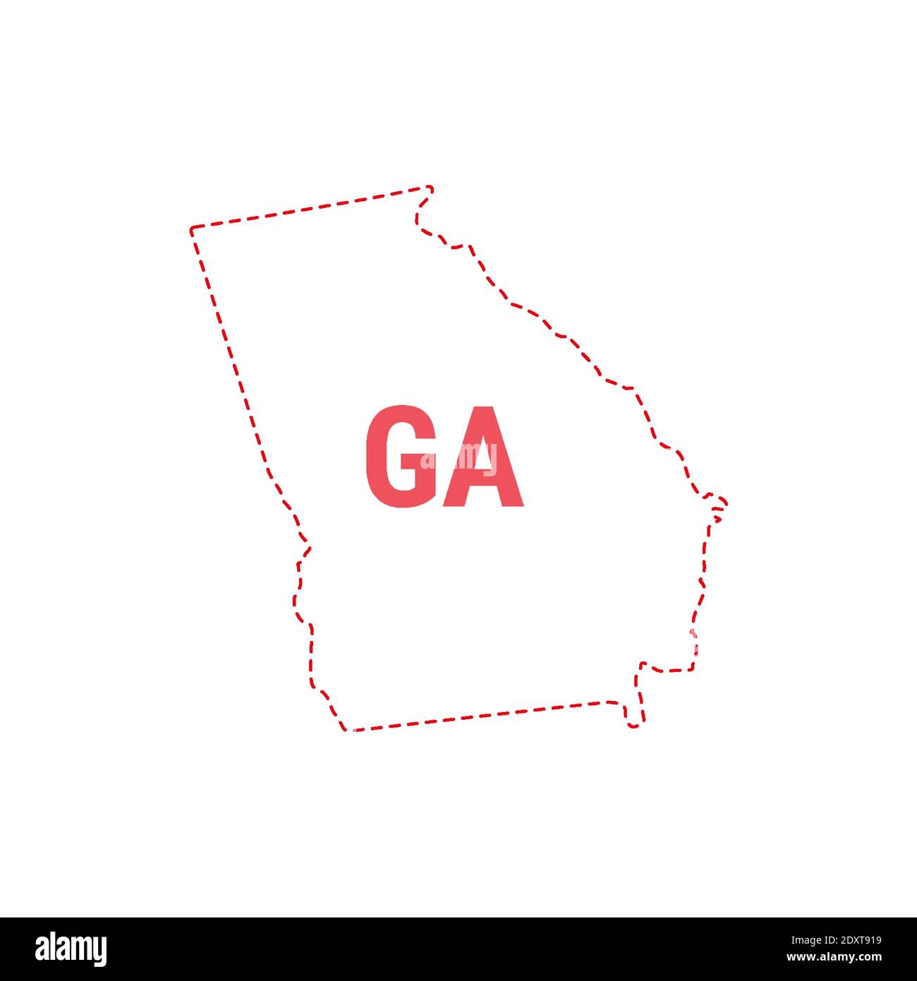 Georgia Stati Uniti mappa contorno confine punteggiato. Illustrazione vettoriale. Abbreviazione di stato di due lettere. Illustrazione Vettoriale