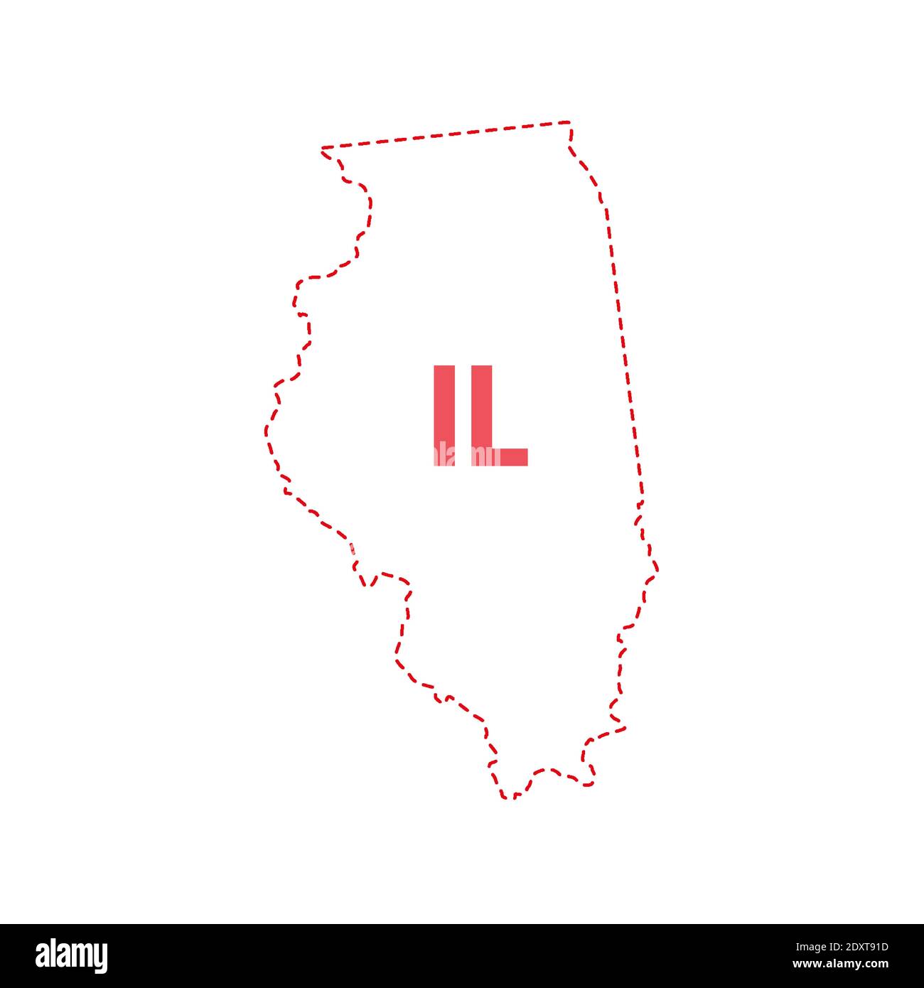 Illinois Stati Uniti mappa contorno confine punteggiato. Illustrazione vettoriale. Abbreviazione di stato di due lettere. Illustrazione Vettoriale
