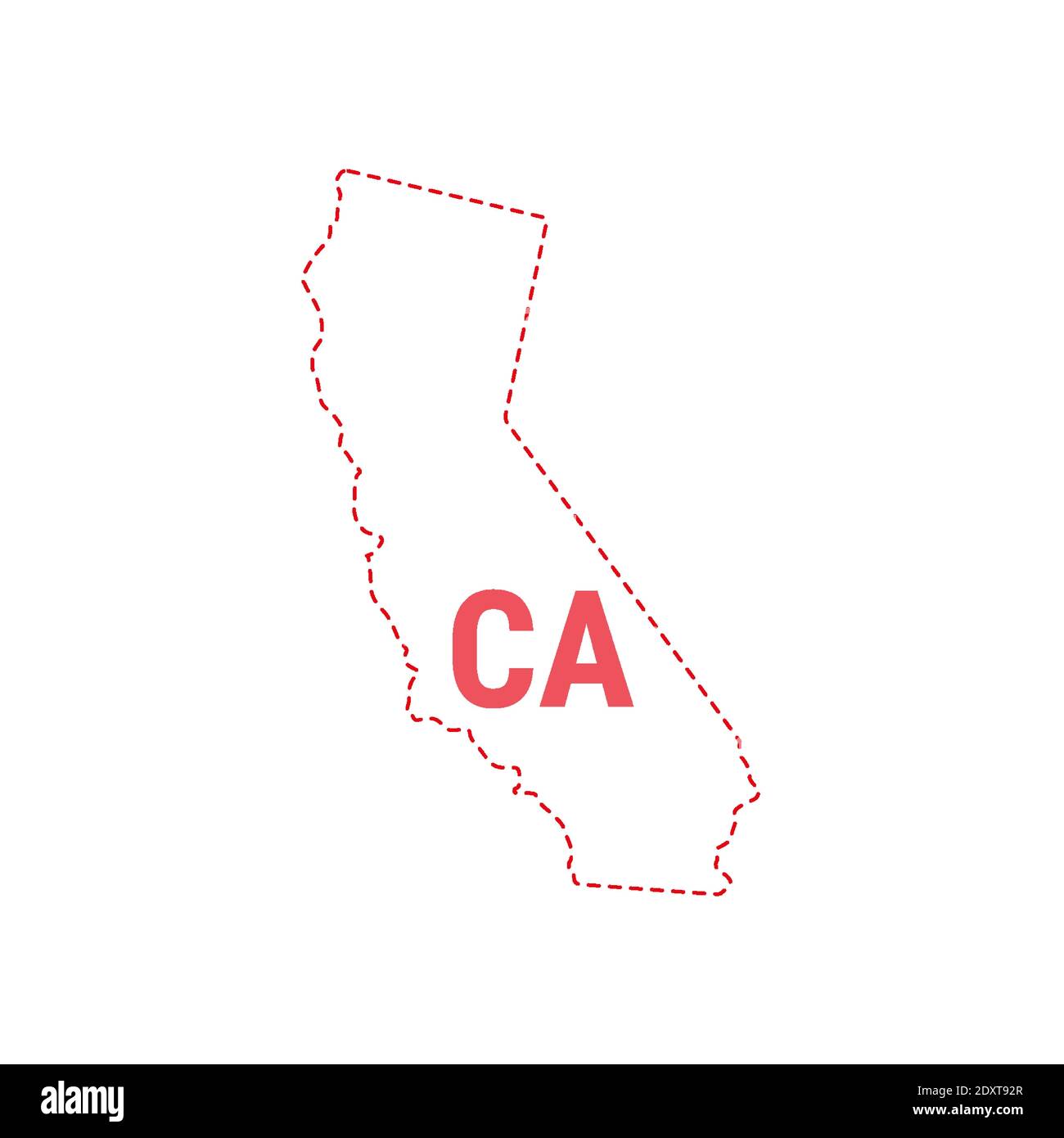 California Stati Uniti mappa contorno confine punteggiato. Illustrazione vettoriale. Abbreviazione di stato di due lettere. Illustrazione Vettoriale