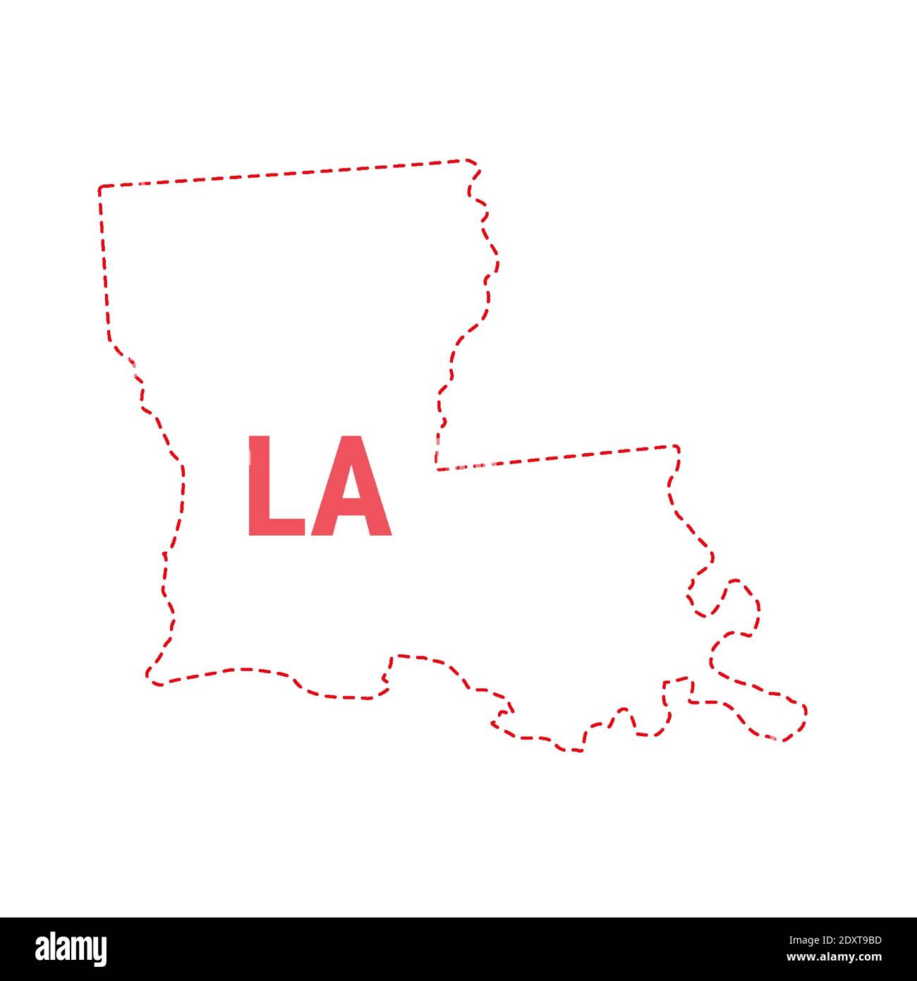 Louisiana Stati Uniti mappa contorno confine punteggiato. Illustrazione vettoriale. Abbreviazione di stato di due lettere. Illustrazione Vettoriale