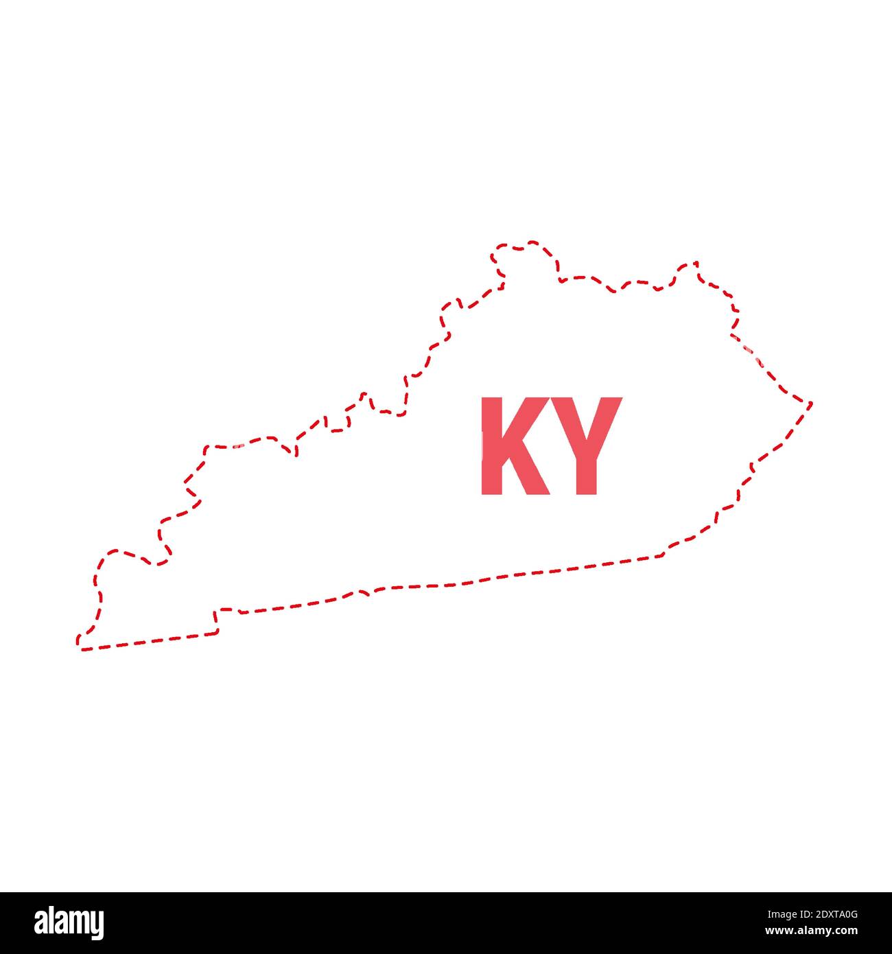 Kentucky Stati Uniti mappa contorno confine punteggiato. Illustrazione vettoriale. Abbreviazione di stato di due lettere. Illustrazione Vettoriale