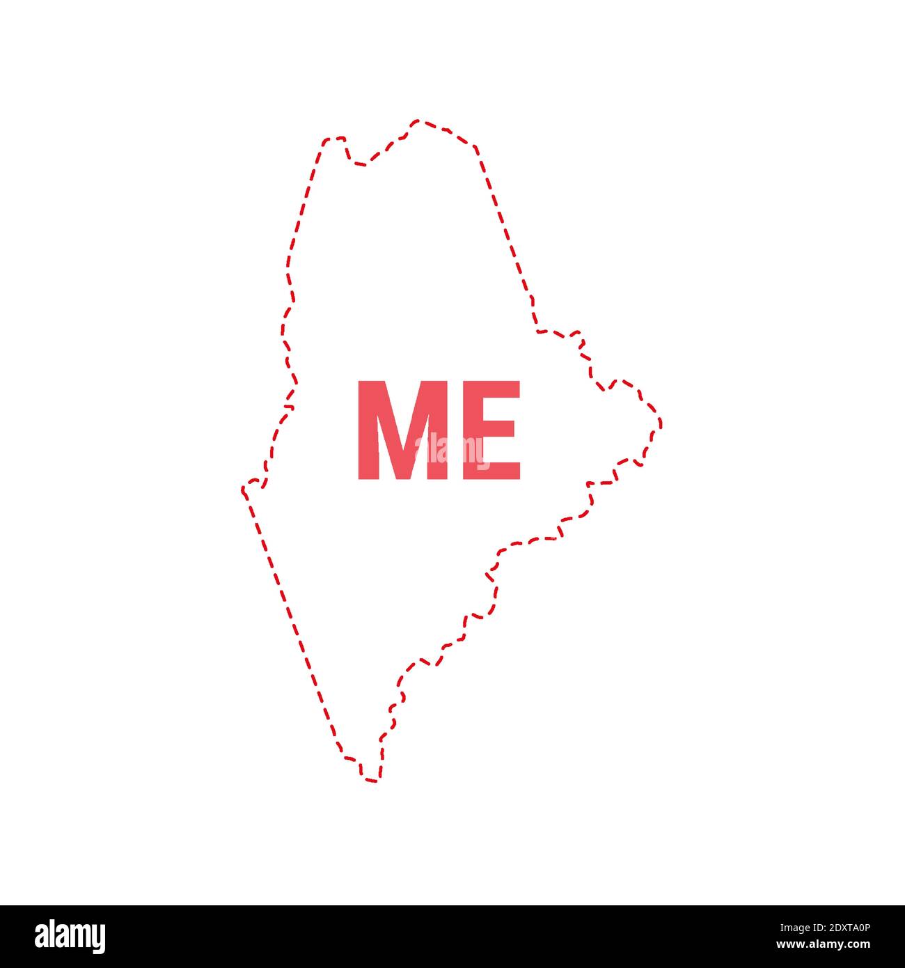 Maine US mappa di stato contorno confine punteggiato. Illustrazione vettoriale. Abbreviazione di stato di due lettere. Illustrazione Vettoriale